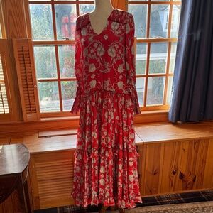 New with Tags Stunning Klein Floral Red Maxi Dress